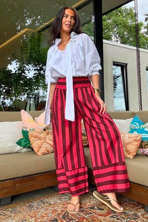 Bloc Stripe Wide Leg Pant Rhubarb Rose & Rioja